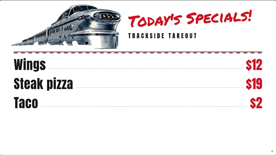 A TV showing a Today's Specials board built from Clover items.